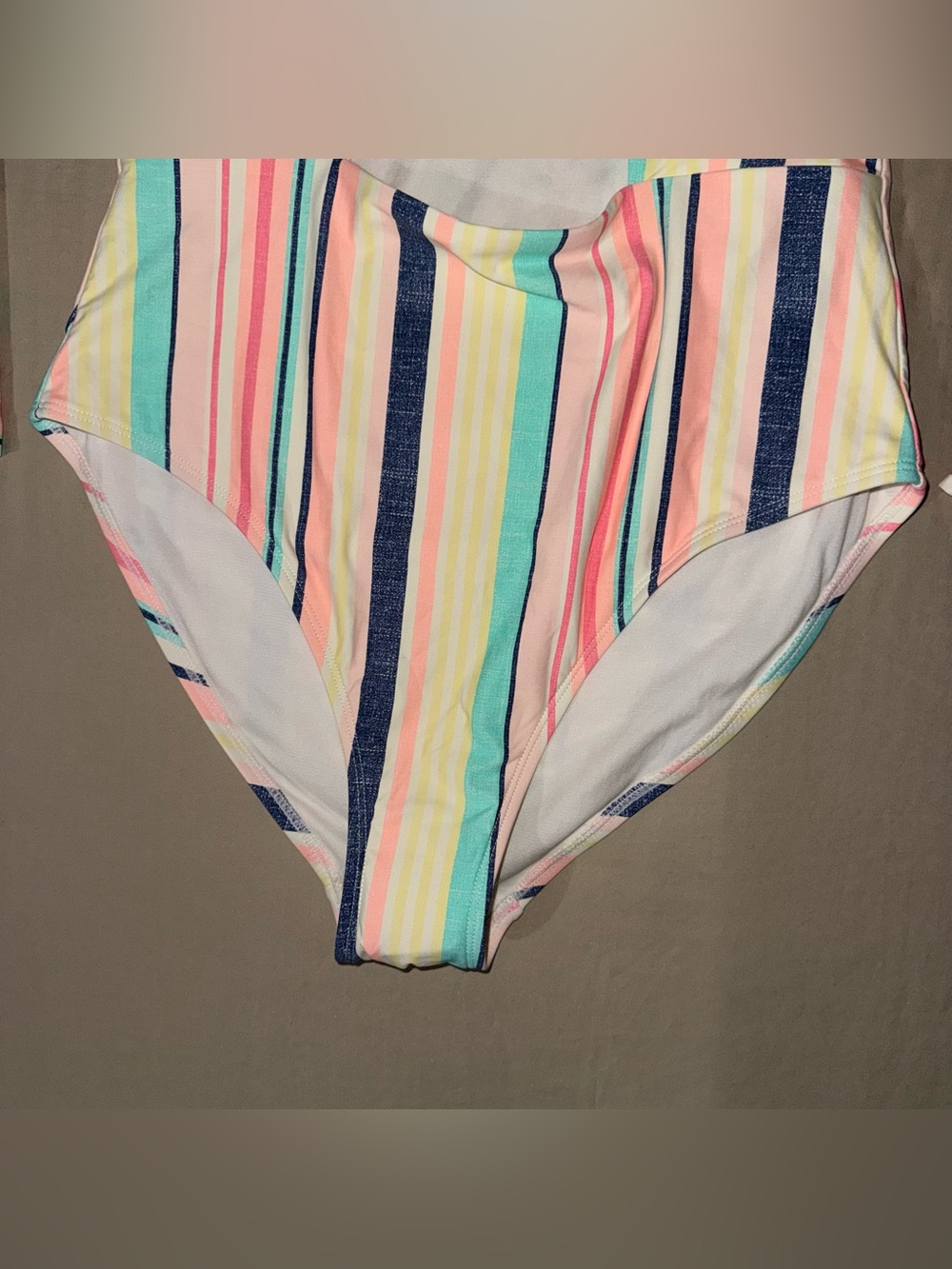 Celebrity Pink Pastel Multicolor Striped One-Piece with Front Tie - Size L - Picture 7 of 7